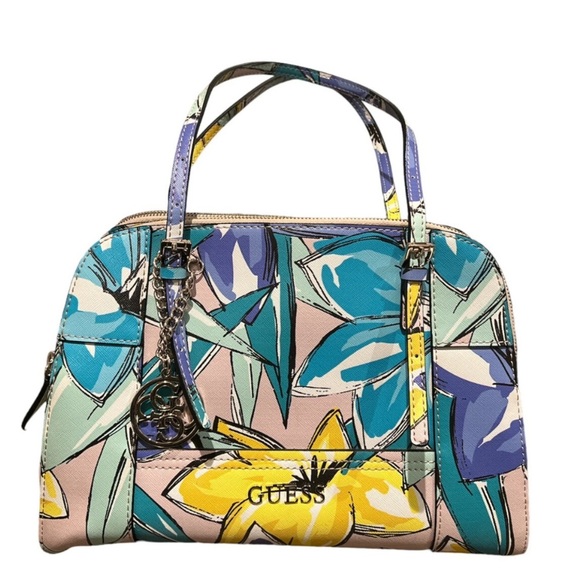 GUESS Women's Huntley Cali Satchel Periwinkle Multi Floral Colorful Handbag NWOT - Picture 1 of 14